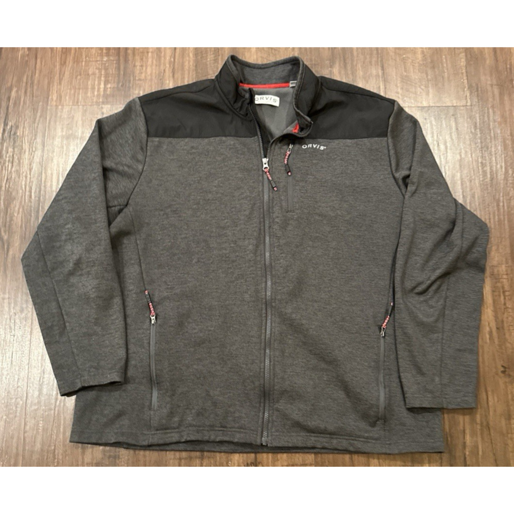 Orvis Jacket Mens 2XL Phantom Black Full Zip Bonded Mesh Fleece Outdoors Casual